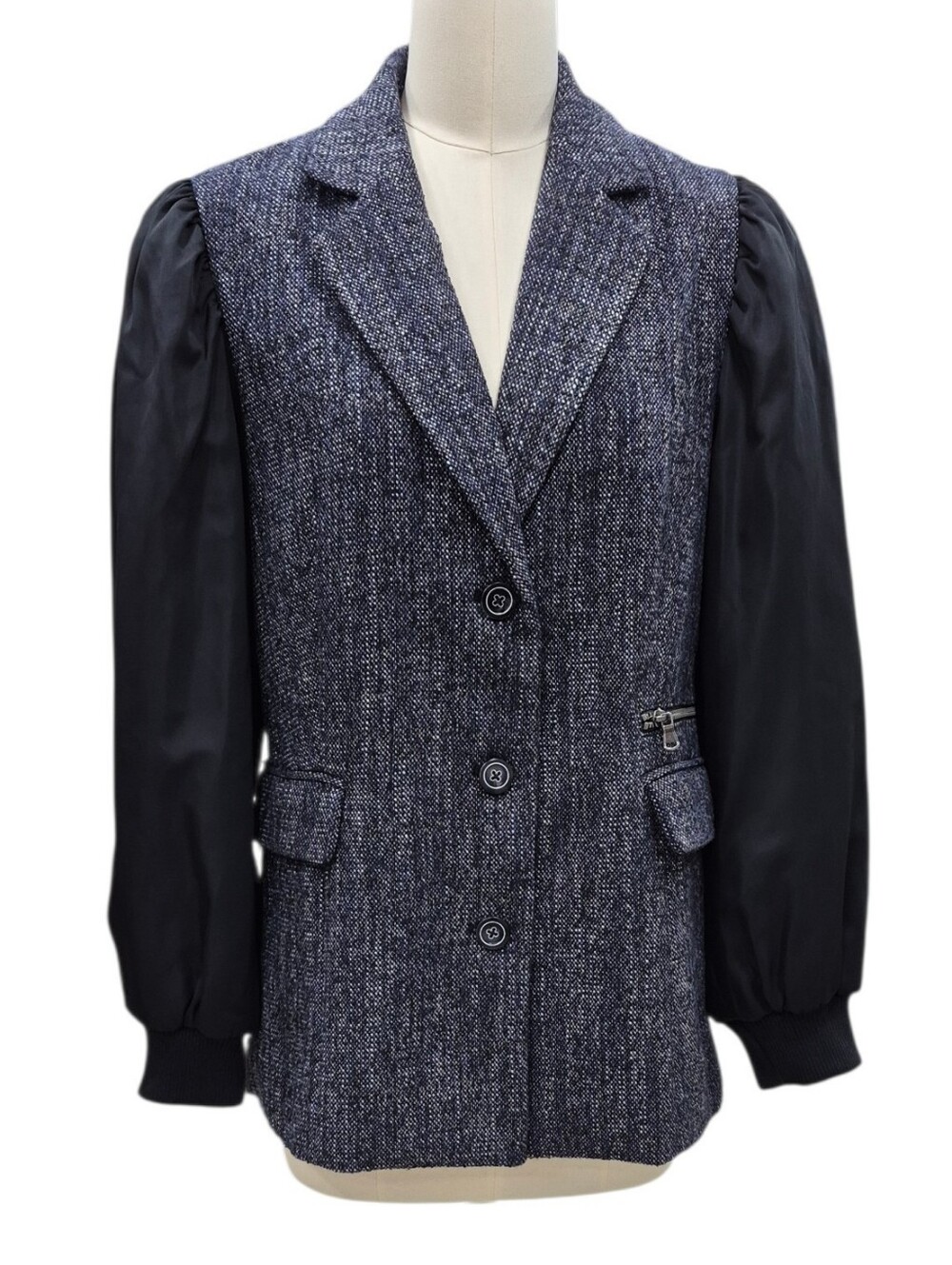 Anthropologie Maeve  jacket women's 4 black tweed polyester puffed sleeve lined